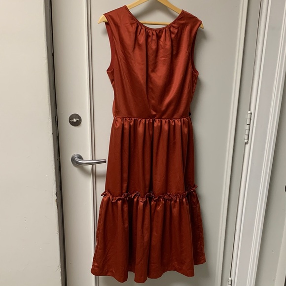 BHLDN Anthropologie Canyon Copper/Rust Satin Tie Back Sleeveless Dress size 0 - Picture 4 of 9